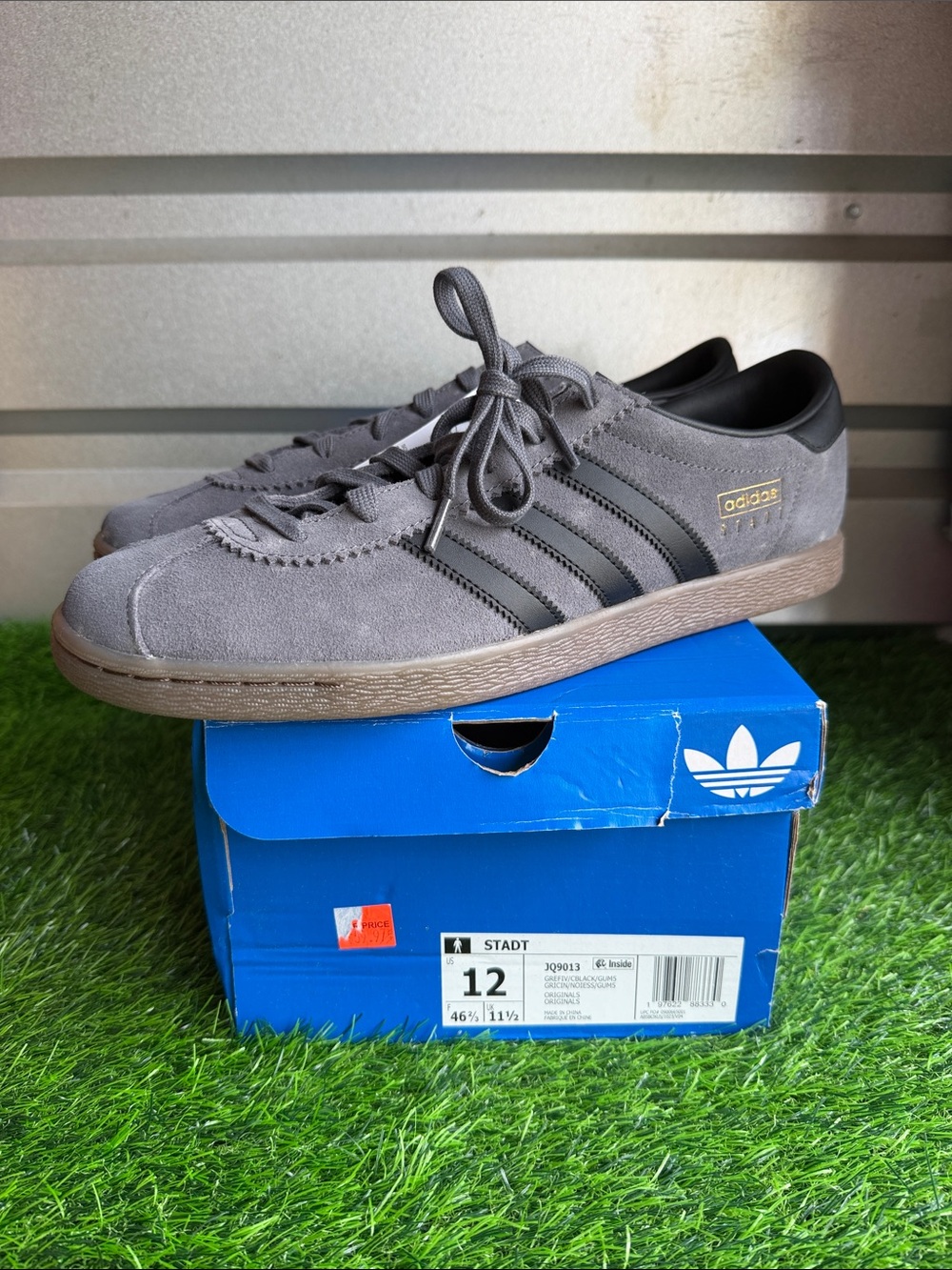 adidas Stadt Suede Sneakers in Grey with Black Stripes